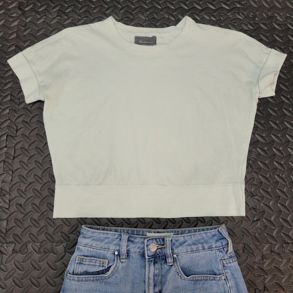 Anthropologie Crop Top Mint Green Short Sleeve Pullover XS Capsule Wardrobe